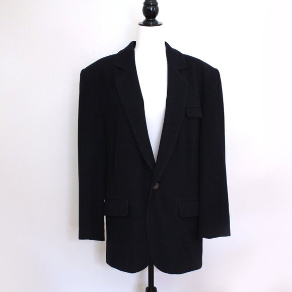 Vintage JEAN CLAUDE POITRAS navy wool cashmere boyfriend blazer, Academia - Picture 4 of 10
